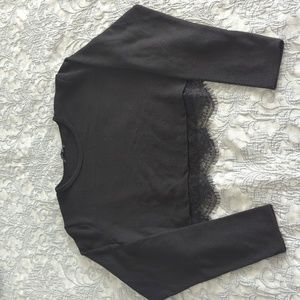 Zara Black Sweater Crop Top with Lace Trim Size Large